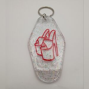 Motel Keychain Custom Retro Styled Clear Glitter Red High Heel Shoe Keychain